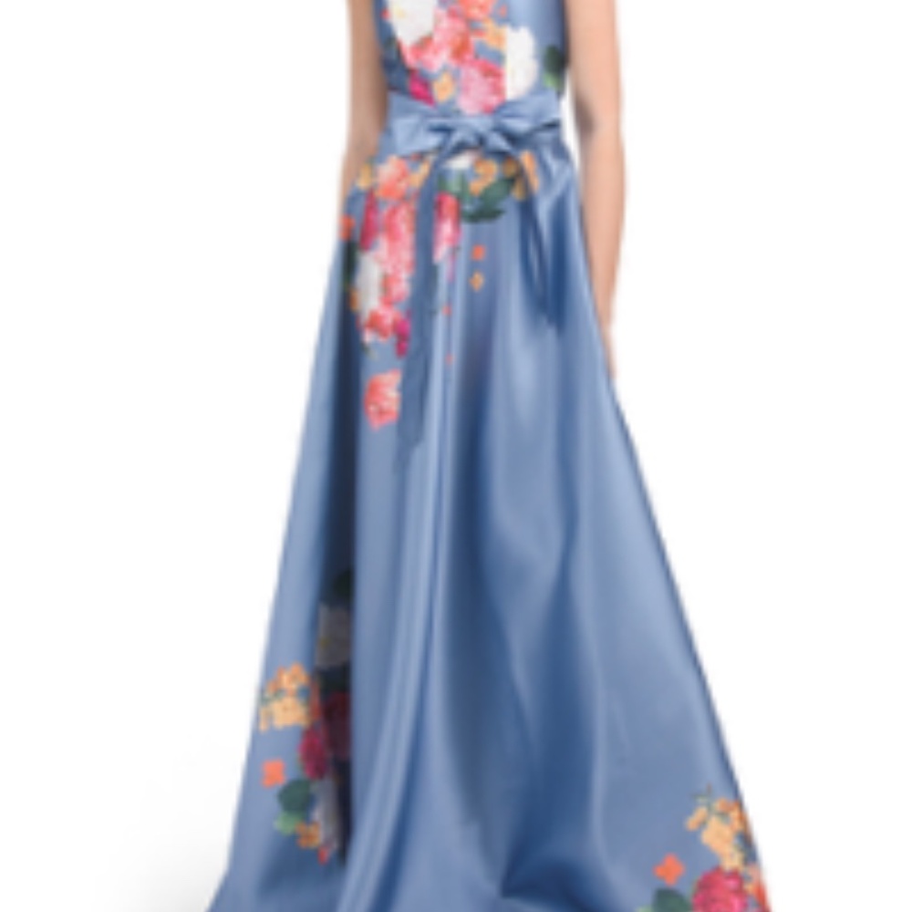 Blue Pink Floral Formal Dress